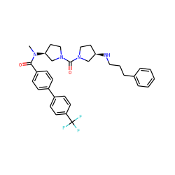 CN(C(=O)c1ccc(-c2ccc(C(F)(F)F)cc2)cc1)[C@H]1CCN(C(=O)N2CC[C@@H](NCCCc3ccccc3)C2)C1 ZINC000036151814