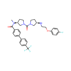 CN(C(=O)c1ccc(-c2ccc(C(F)(F)F)cc2)cc1)[C@H]1CCN(C(=O)N2CC[C@@H](NCCOc3ccc(F)cc3)C2)C1 ZINC000036351567