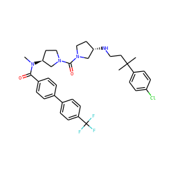 CN(C(=O)c1ccc(-c2ccc(C(F)(F)F)cc2)cc1)[C@H]1CCN(C(=O)N2CC[C@H](NCCC(C)(C)c3ccc(Cl)cc3)C2)C1 ZINC000049942283
