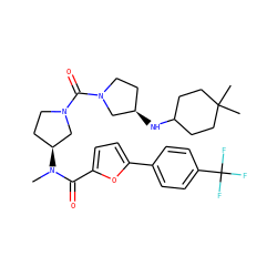CN(C(=O)c1ccc(-c2ccc(C(F)(F)F)cc2)o1)[C@H]1CCN(C(=O)N2CC[C@@H](NC3CCC(C)(C)CC3)C2)C1 ZINC000036351795