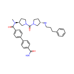 CN(C(=O)c1ccc(-c2ccc(C(N)=O)cc2)cc1)[C@H]1CCN(C(=O)N2CC[C@H](NCCCc3ccccc3)C2)C1 ZINC000036351692