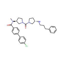 CN(C(=O)c1ccc(-c2ccc(Cl)cc2)cc1)[C@H]1CCN(C(=O)N2CC[C@H](NCCCc3ccccc3)C2)C1 ZINC000036351694