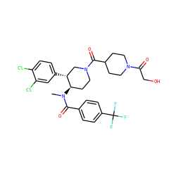 CN(C(=O)c1ccc(C(F)(F)F)cc1)[C@@H]1CCN(C(=O)C2CCN(C(=O)CO)CC2)C[C@H]1c1ccc(Cl)c(Cl)c1 ZINC000096167373