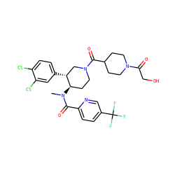 CN(C(=O)c1ccc(C(F)(F)F)cn1)[C@@H]1CCN(C(=O)C2CCN(C(=O)CO)CC2)C[C@H]1c1ccc(Cl)c(Cl)c1 ZINC000096167375