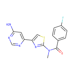 CN(C(=O)c1ccc(F)cc1)c1nc(-c2cc(N)ncn2)cs1 ZINC000045299052