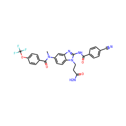 CN(C(=O)c1ccc(OC(F)(F)F)cc1)c1ccc2c(c1)nc(NC(=O)c1ccc(C#N)cc1)n2CCC(N)=O ZINC000049878299