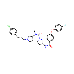 CN(C(=O)c1ccc(Oc2ccc(F)cc2)cc1)[C@@H]1CCN(C(=O)N(C)[C@@H]2CCN(CCCc3ccc(Cl)cc3)C2)C1 ZINC000028136790