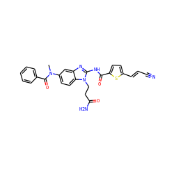 CN(C(=O)c1ccccc1)c1ccc2c(c1)nc(NC(=O)c1ccc(/C=C/C#N)s1)n2CCC(N)=O ZINC000040423077