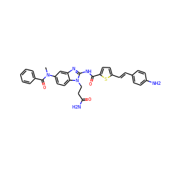 CN(C(=O)c1ccccc1)c1ccc2c(c1)nc(NC(=O)c1ccc(/C=C/c3ccc(N)cc3)s1)n2CCC(N)=O ZINC000042806173