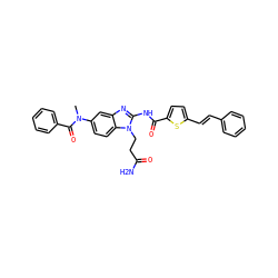 CN(C(=O)c1ccccc1)c1ccc2c(c1)nc(NC(=O)c1ccc(/C=C/c3ccccc3)s1)n2CCC(N)=O ZINC000042887574
