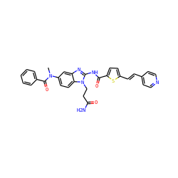CN(C(=O)c1ccccc1)c1ccc2c(c1)nc(NC(=O)c1ccc(/C=C/c3ccncc3)s1)n2CCC(N)=O ZINC000049872411