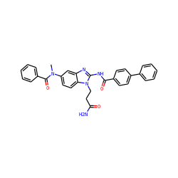 CN(C(=O)c1ccccc1)c1ccc2c(c1)nc(NC(=O)c1ccc(-c3ccccc3)cc1)n2CCC(N)=O ZINC000040935213