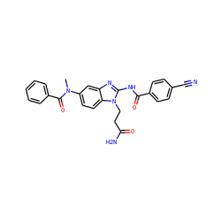 CN(C(=O)c1ccccc1)c1ccc2c(c1)nc(NC(=O)c1ccc(C#N)cc1)n2CCC(N)=O ZINC000040861555