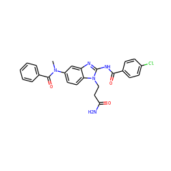 CN(C(=O)c1ccccc1)c1ccc2c(c1)nc(NC(=O)c1ccc(Cl)cc1)n2CCC(N)=O ZINC000040934127