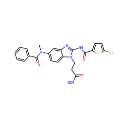 CN(C(=O)c1ccccc1)c1ccc2c(c1)nc(NC(=O)c1ccc(Cl)s1)n2CCC(N)=O ZINC000040919100