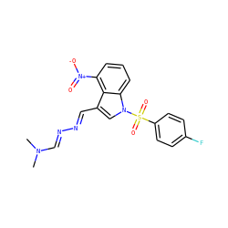 CN(C)/C=N/N=C/c1cn(S(=O)(=O)c2ccc(F)cc2)c2cccc([N+](=O)[O-])c12 ZINC000299858846
