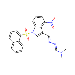 CN(C)/C=N/N=C/c1cn(S(=O)(=O)c2cccc3ccccc23)c2cccc([N+](=O)[O-])c12 ZINC000299857027