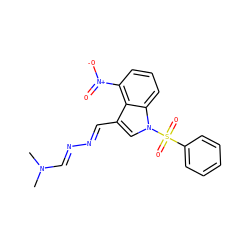 CN(C)/C=N/N=C/c1cn(S(=O)(=O)c2ccccc2)c2cccc([N+](=O)[O-])c12 ZINC000299856876