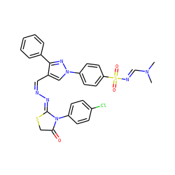 CN(C)/C=N/S(=O)(=O)c1ccc(-n2cc(/C=N\N=C3/SCC(=O)N3c3ccc(Cl)cc3)c(-c3ccccc3)n2)cc1 ZINC000101269332