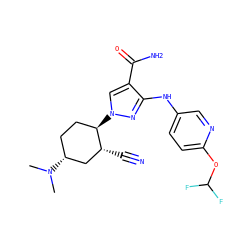 CN(C)[C@@H]1CC[C@@H](n2cc(C(N)=O)c(Nc3ccc(OC(F)F)nc3)n2)[C@H](C#N)C1 ZINC000221099934