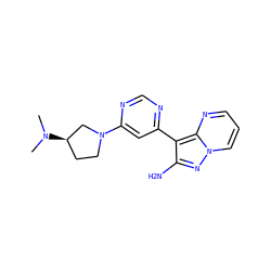 CN(C)[C@@H]1CCN(c2cc(-c3c(N)nn4cccnc34)ncn2)C1 ZINC000045324657