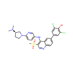 CN(C)[C@@H]1CCN(c2ccc(Nc3c(S(C)(=O)=O)cnc4ccc(-c5cc(Cl)c(O)c(Cl)c5)cc34)cn2)C1 ZINC000219377817