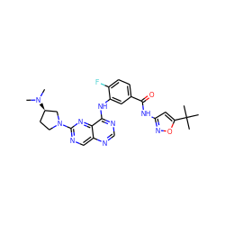 CN(C)[C@@H]1CCN(c2ncc3ncnc(Nc4cc(C(=O)Nc5cc(C(C)(C)C)on5)ccc4F)c3n2)C1 ZINC000148279583