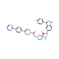 CN(C)[C@]1(C(=O)Nc2ccc3[nH]nc(-c4ccc(F)cc4)c3c2)CCN(CC(=O)N2CC=C(c3ccc(-c4ncccn4)cc3)CC2)C1 ZINC000200329322