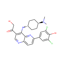 CN(C)[C@H]1CC[C@H](Nc2c(C(=O)CO)cnc3ccc(-c4cc(Cl)c(O)c(Cl)c4)nc23)CC1 ZINC000473164959