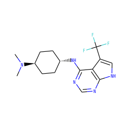 CN(C)[C@H]1CC[C@H](Nc2ncnc3[nH]cc(C(F)(F)F)c23)CC1 ZINC001772625370