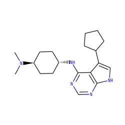 CN(C)[C@H]1CC[C@H](Nc2ncnc3[nH]cc(C4CCCC4)c23)CC1 ZINC001772581316