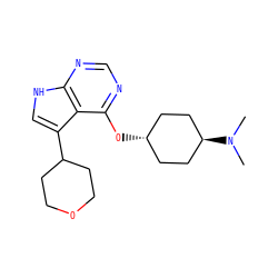 CN(C)[C@H]1CC[C@H](Oc2ncnc3[nH]cc(C4CCOCC4)c23)CC1 ZINC001772584347