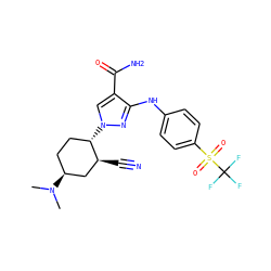 CN(C)[C@H]1CC[C@H](n2cc(C(N)=O)c(Nc3ccc(S(=O)(=O)C(F)(F)F)cc3)n2)[C@@H](C#N)C1 ZINC000221884188