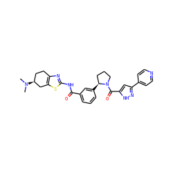 CN(C)[C@H]1CCc2nc(NC(=O)c3cccc([C@H]4CCCN4C(=O)c4cc(-c5ccncc5)n[nH]4)c3)sc2C1 ZINC000220414235