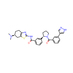 CN(C)[C@H]1CCc2nc(NC(=O)c3cccc([C@H]4CCCN4C(=O)c4cccc(-c5cn[nH]c5)c4)c3)sc2C1 ZINC000141714754