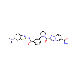 CN(C)[C@H]1CCc2nc(NC(=O)c3cccc([C@H]4CCCN4C(=O)c4cn5cc(C(N)=O)ccc5n4)c3)sc2C1 ZINC000220424112
