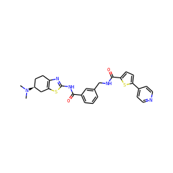 CN(C)[C@H]1CCc2nc(NC(=O)c3cccc(CNC(=O)c4ccc(-c5ccncc5)s4)c3)sc2C1 ZINC000167966054