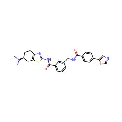 CN(C)[C@H]1CCc2nc(NC(=O)c3cccc(CNC(=O)c4ccc(-c5cnco5)cc4)c3)sc2C1 ZINC000167967577