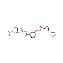 CN(C)[C@H]1CCc2nc(NC(=O)c3cccc(CNC(=O)c4ccc(-c5cnco5)s4)c3)sc2C1 ZINC000167967215