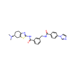 CN(C)[C@H]1CCc2nc(NC(=O)c3cccc(CNC(=O)c4ccc(-n5ccnc5)cc4)c3)sc2C1 ZINC000167964887