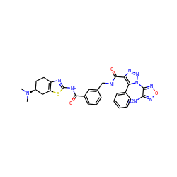 CN(C)[C@H]1CCc2nc(NC(=O)c3cccc(CNC(=O)c4nnn(-c5nonc5N)c4-c4ccccc4)c3)sc2C1 ZINC000167966166