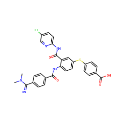 CN(C)C(=N)c1ccc(C(=O)Nc2ccc(Sc3ccc(C(=O)O)cc3)cc2C(=O)Nc2ccc(Cl)cn2)cc1 ZINC000036126789
