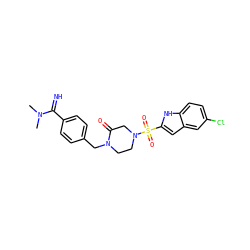 CN(C)C(=N)c1ccc(CN2CCN(S(=O)(=O)c3cc4cc(Cl)ccc4[nH]3)CC2=O)cc1 ZINC000026177084