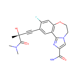 CN(C)C(=O)[C@](C)(O)C#Cc1cc2c(cc1F)OCCn1cc(C(N)=O)nc1-2 ZINC000215745980