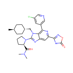 CN(C)C(=O)[C@H]1CCCN1c1nc2cc(-c3noc(=O)[nH]3)nc(-c3cncc(Cl)c3)c2n1C[C@H]1CC[C@H](C)CC1 ZINC000261099405