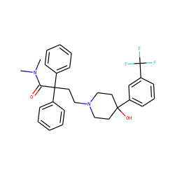 CN(C)C(=O)C(CCN1CCC(O)(c2cccc(C(F)(F)F)c2)CC1)(c1ccccc1)c1ccccc1 ZINC000028392914