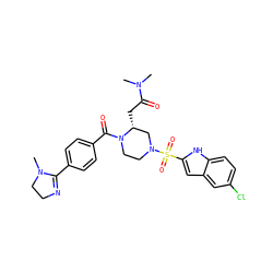 CN(C)C(=O)C[C@@H]1CN(S(=O)(=O)c2cc3cc(Cl)ccc3[nH]2)CCN1C(=O)c1ccc(C2=NCCN2C)cc1 ZINC000026179618