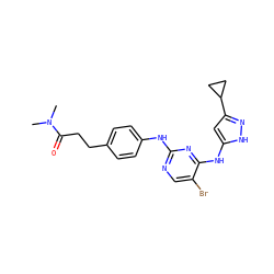 CN(C)C(=O)CCc1ccc(Nc2ncc(Br)c(Nc3cc(C4CC4)n[nH]3)n2)cc1 ZINC000035902945