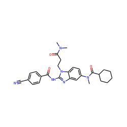 CN(C)C(=O)CCn1c(NC(=O)c2ccc(C#N)cc2)nc2cc(N(C)C(=O)C3CCCCC3)ccc21 ZINC000040943441