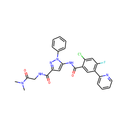 CN(C)C(=O)CNC(=O)c1cc(NC(=O)c2cc(-c3ccccn3)c(F)cc2Cl)n(-c2ccccc2)n1 ZINC001772614917